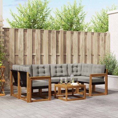 Set vanjskih sofa, 7 kom, s jastucima, prirodna i svijetlo siva