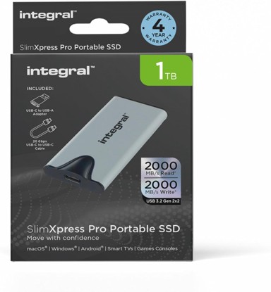 INTEGRAL Vanjski SSD SlimXpress Pro, 1 TB, USB 3.2 Gen 2×2, do 2000 MB/s