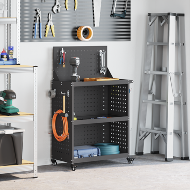 Količar za alate s policom s kotačem s pohranom 65x35x111 cm, crni
