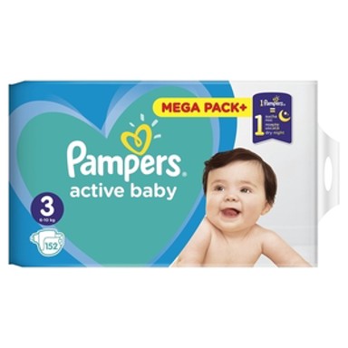 PAMPERS Pelene, Active Baby, veličina 3, 6–10 kg, 152 kom