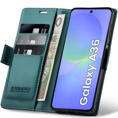ERBORD Preklopna maskica novčanik za Samsung Galaxy A36 5G, sjajna liči maska, s preklopom, zelena
