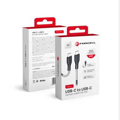 FORCELL Karbonski kabel tip C do tip C, 60 W, crni, 1 m