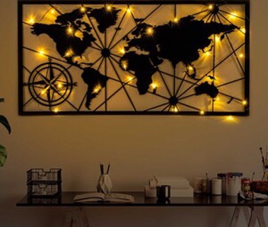 Metalna zidna dekoracija World Map Led 452
