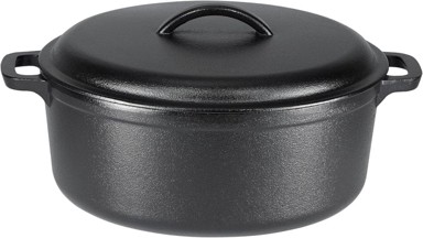 AMAZON BASICS Okrugli pekač od lijevanog željeza, 6,62 l, prethodno začinjen, crni