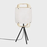 Stolna lampa Surfleet, E27, crna/drvo/platno