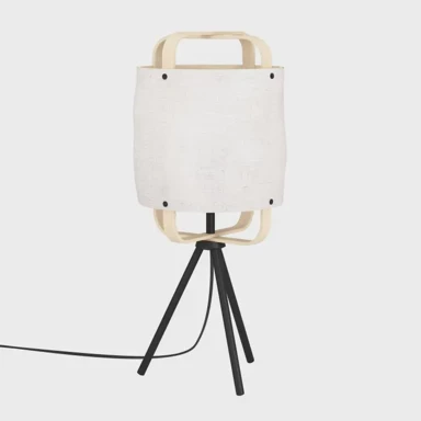 Stolna lampa Surfleet, E27, crna/drvo/platno
