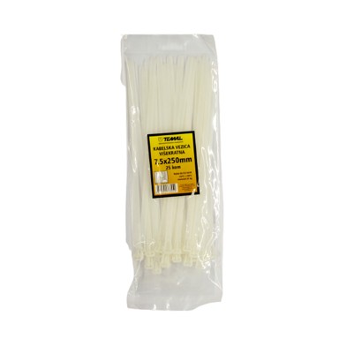 TEMAL Kabelska vezica, plastična, višekratna, 7,5x250mm 25/1,, bijela