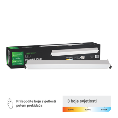 GREEN TECH LED ugradbeni downlight, 30 W, 3CCT, pravokutni, 409 mm