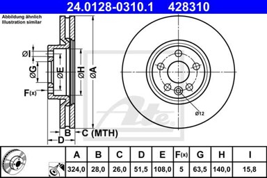 ATE Disk ploča VOLVO 24.0128-0310.1 PREDNJA, xc60 d4awd 08, d324/28