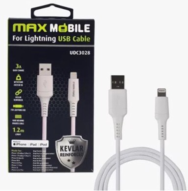 MAXMOBILE Kabel, USB-A (M) na Lightning (M), MFI, kevlar, QC 3A, 1,2 m, bijeli