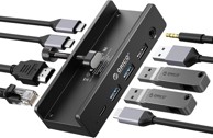 ORICO Priključna stanica, 8 u 1, USB-C, s kopčom, 4K HDMI, 100 W PD, gigabitni Ethernet, 4 x USB, AUX, 10 Gbps