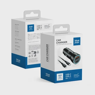 BLUE STAR Auto punjač, 25 W, PD, QC 3.0, AFC, s USB C konektorom i USB C na Lightning 3A kabelom