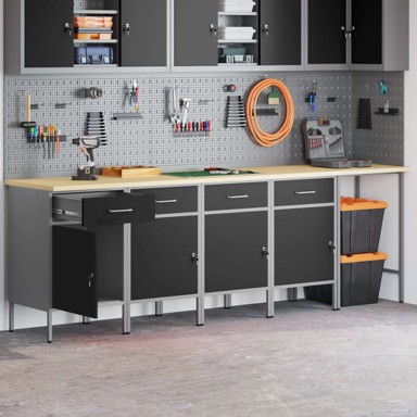 Set radne kutije i kutnog stola od 5 dijelova, konstruirano drvo, crna