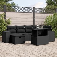 7-dijelni set vrtnih sofa od poliratana s jastucima crni