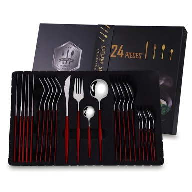 Set pribora 24 dijela EL-26401, srebrno-crveni