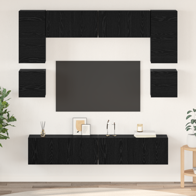 Set TV komoda, s policom, s pohranom, s vratima, 8 kom, 80 x 30 x 30 cm, drvo, crni hrast