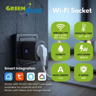 GREENBLUE Wi-Fi pametna utičnica Gb735 B 16 A 3840 W, crna