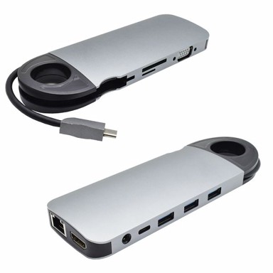 Adapter USB-C 10 u 1, 1× HDMI + 3× USB + USB-C PD + VGA + SD + TF + RJ45 (N-UCLH102)