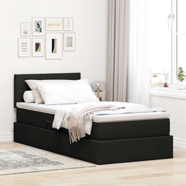 Krevet s prostorom za pohranu s LED rasvjetom 90x200 cm tkanina, crna