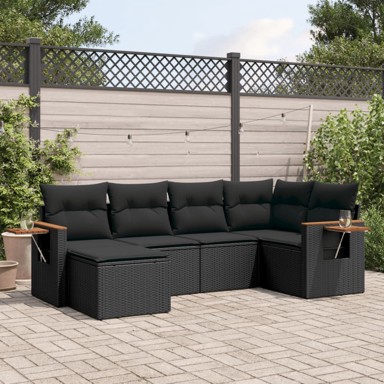 6-dijelni set vrtnih sofa s jastucima crni od poliratana