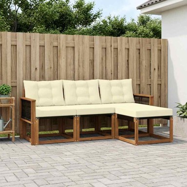 Set vanjskih sofa, 4-dijelni, s jastucima, prirodni i krem