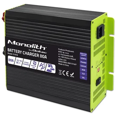 QOLTEC Punjač Monolith Smart Professional, za baterije LiFePO4/AGM/GEL/SLA, 80A, 12V, brzo punjenje