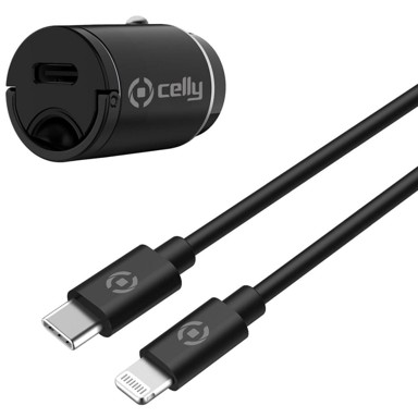 CELLY Auto punjač Mini, USB-C PD, 20 W, USB-C na Lightning kabel