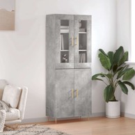 Visoka komoda siva betona 69 5x34x180 cm od konstruiranog drva 