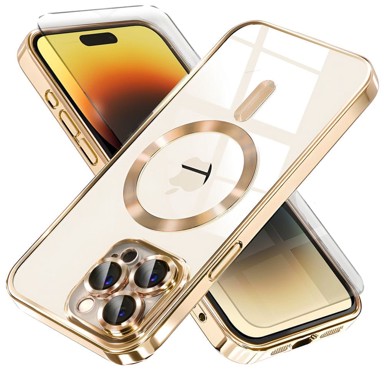 Futrola za Apple iPhone 14 Pro Max, Electro MagSafe + zaštitna folija za ekran, zlatna