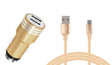 CARCOMMERCE auto punjač 2 USB s micro USB kabelom 2,4 A, zlatni