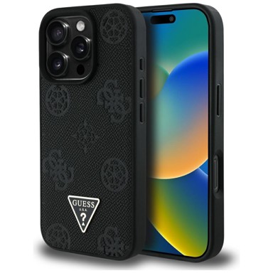 GUESS Peony Triangle Logo MagSafe maskica, iPhone 16 Pro Max, crna