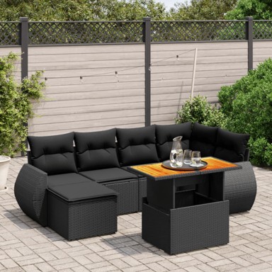 7-dijelni set vrtnih sofa od poliratana s jastucima crni