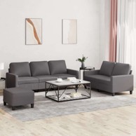 3-dijelni set sofa s jastucima i tabureom umjetna koža, siva