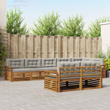 Set vanjskih sofa, 8 kom, s jastucima, prirodna i svijetlo siva