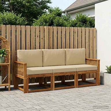 Set vanjskih sofa s jastukom, 3 kom, poliester, prirodno-bež