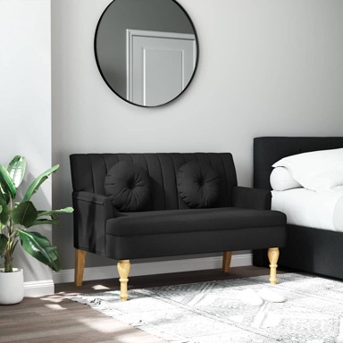 Klupa s jastucima crna 113 x 64,5 x 75,5 cm od tkanine