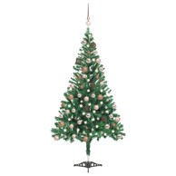 Božićno drvce umjetno, osvijetljeno s kuglicama, 120 cm, 230 grana, zeleno, rose gold kuglice