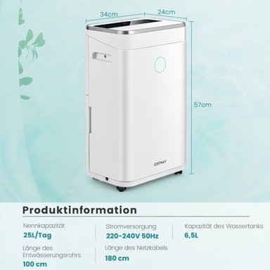 NORTHIX Odvlaživač zraka sa spremnikom vode 6,5 l do 30 m² 25 l/dan