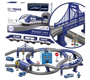 WOOPIE Set s električnim vlakom, policijskom stanicom, helikopterom i automobilima, 92 dijela