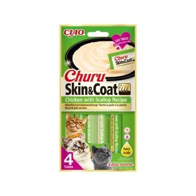 CIAO Poslastica za mačke Churu Skin&Coat, piletina s aromom školjki, 4x14 g