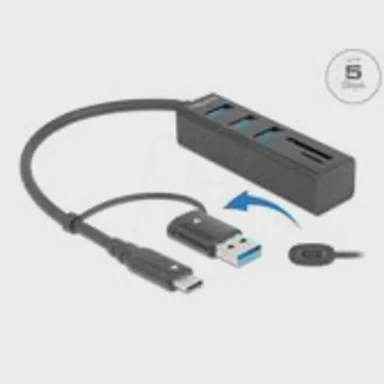 DELOCK USB hub 4P, USB 3.2 Gen1, SD/mSD, USB-C/A, 63859