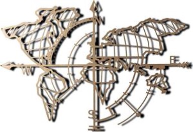 Metalna zidna dekoracija, World Map Compass Gold