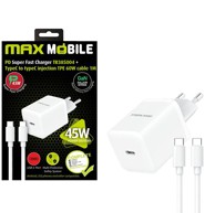 MAXMOBILE Kućni punjač, ​​PD Super Fast Charge, set 2u1, USB-C + kabel, TR385004, GaN, 45W 
