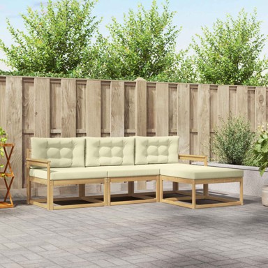 Set vanjskih sofa s jastukom, 4 kom, poliester, bijelo-krem