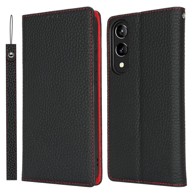 Preklopna maska za Samsung Galaxy S25 Edge, boja Litchi Skin, crna