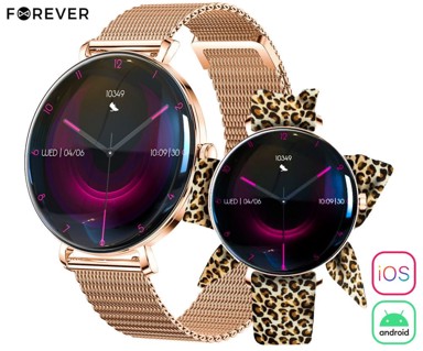 FOREVER Pametni sat Lucca SB-370, AMOLED, BT 5.3, Android + iOS, pozivi, IP68 + Leopard remen, Rose Gold