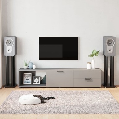 Stalci za zvučnike (2 kom, crni, kaljeno staklo, dizajn s 4 stupa)