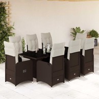 Vrtni bistro set, 9-dijelni, poliratan s jastucima, smeđi
