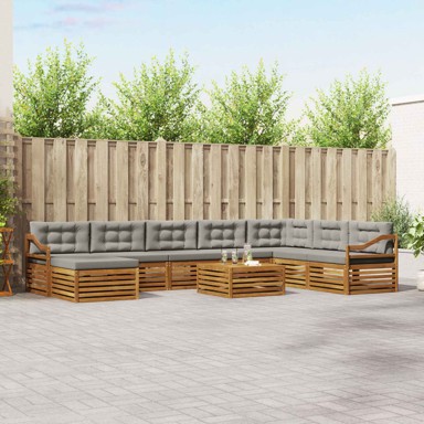 Set sofa 9 kom čvrsto drvo akacije, prirodna i svijetlo siva