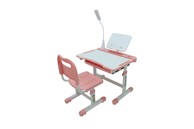 Dječji školski set, stolica s podesivim stolom, LED lampa, USB, roza